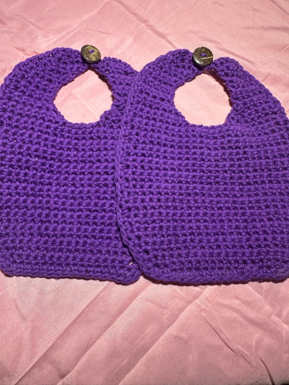 Handmade 100% cotton Purple Baby Bibs with Coconut Button Closure (Set of 2)